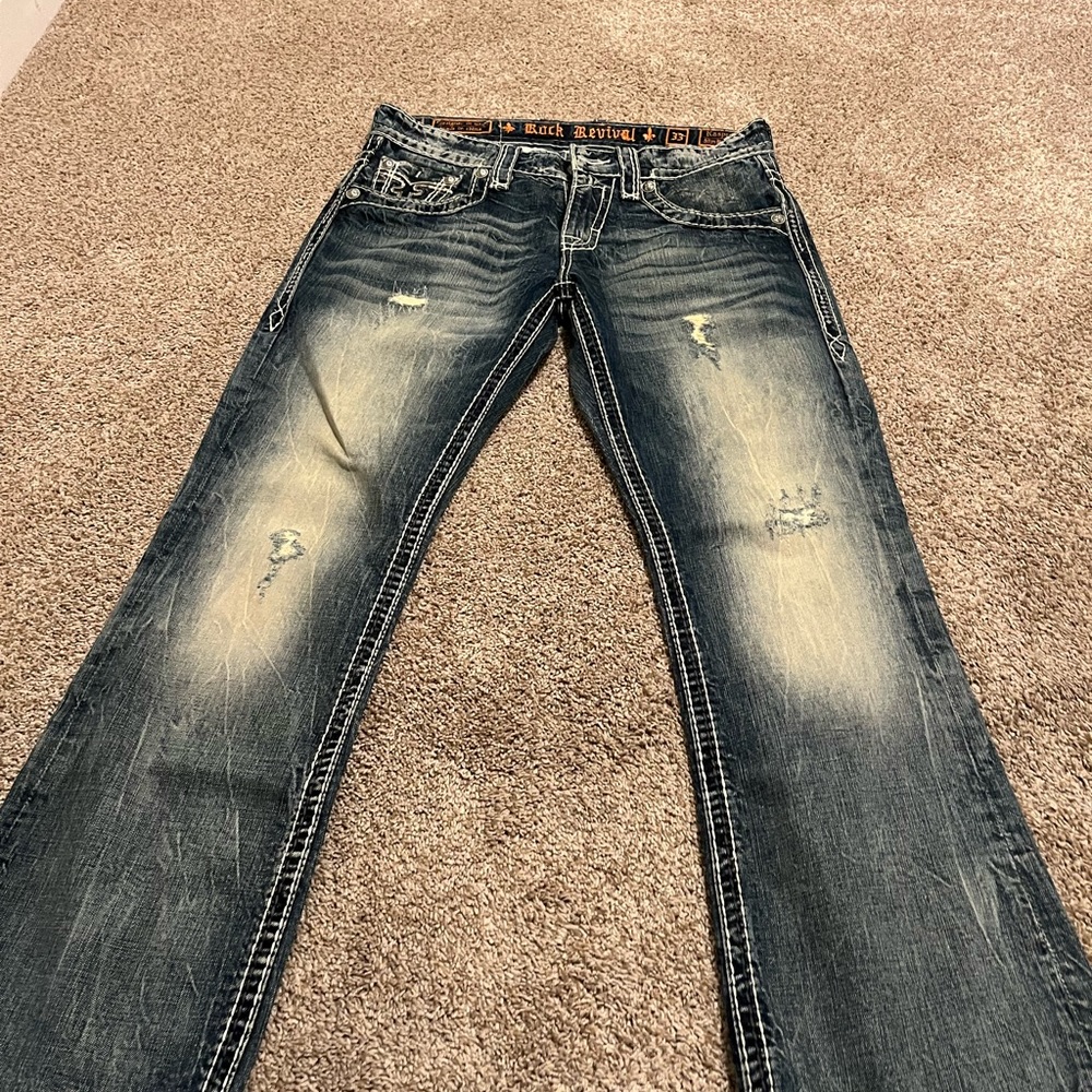 COPY - Rock revival faded blue jeans